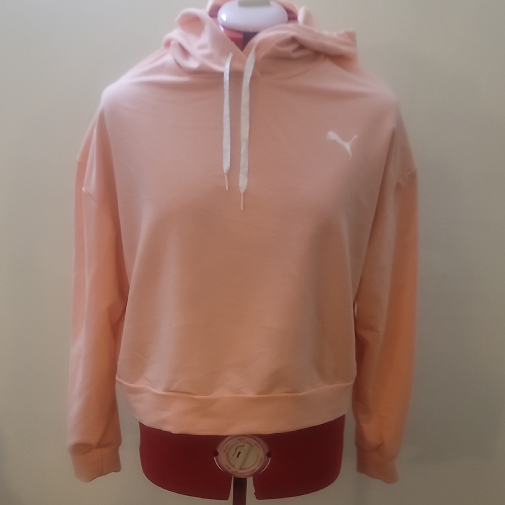 Puma Light Peach Crop Hoodie with White Logo